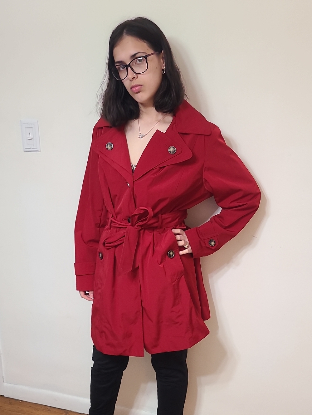 London Fog Crimson Red Trench with Waist Tie - Picture 1 of 12